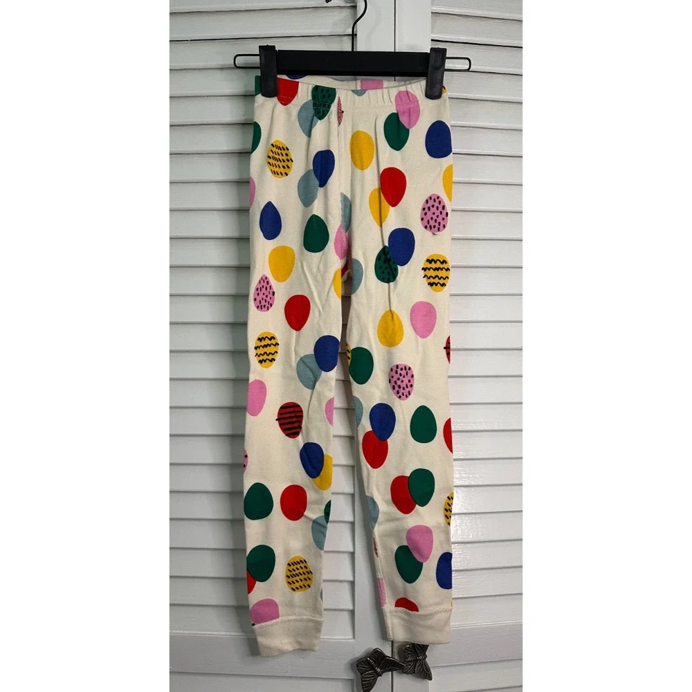 Hanna Andersson Size 120 6-7 Ivory Colorful Easter Egg Print Organic Pajamas LJs